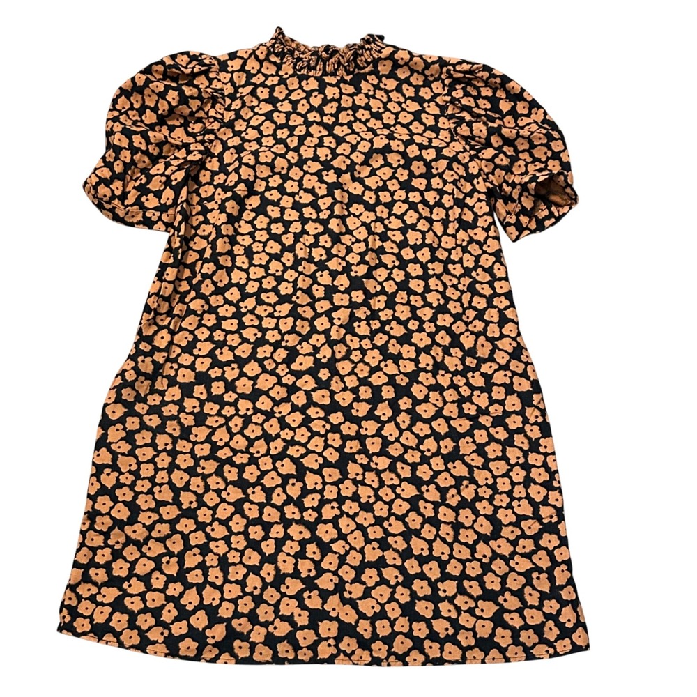 Who What Wear Floral Print Mock Neck Puff Sleeve A-Line Dress Medium